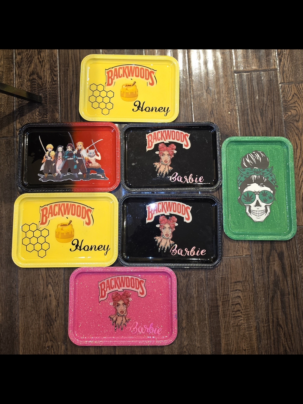 Backwoods Rolling Trays Set - Bright Yellow, Black, Pink, Green